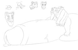 anthro aoba badger balls big_balls huge_balls hyper hyper_balls hyper_penis mammal multi_arm multi_eye multi_head multi_limb multi_nipple mustelid nipples penis plantigrade simple_background sketch tongue tongue_out transformation