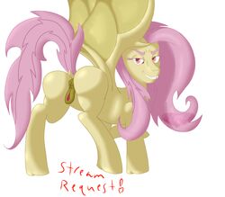 1girls 2016 animal_genitalia anitomically_correct anus ass bat_pony english_text equine fangs female feral flutterbat_(mlp) fluttershy_(mlp) friendship_is_magic fur hair horse looking_at_viewer looking_back mammal mane manestream_studios my_little_pony pegasus pink_hair pink_tail pony presenting presenting_hindquarters pussy red_eyes smile teeth text wings yellow_fur