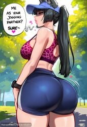 ai_generated ass_bigger_than_head breasts breasts_bigger_than_head busty caption cleavage comic comic_page commission curvaceous curvy dialogue english_text female fit fit_female heavenly_ass hoshimi_miyabi huge_ass huge_breasts mihoyo outdoors panty_lines patreon patreon_url patreon_username public sinderellaart sports sportswear tease teasing_viewer text text_bubble thick thick_legs thick_thighs voluptuous zenless_zone_zero
