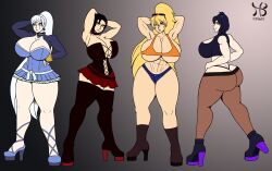 4girls big_ass big_breasts big_butt black_hair blake_belladonna blonde_hair breasts cat_ears choker commission commission_art commissioner_upload female hiastobasement_(artist) high_heels long_hair lottaslove358 muscular muscular_female ponytail ruby_rose rwby short_hair sunglasses_on_head team_rwby weiss_schnee white_hair yang_xiao_long