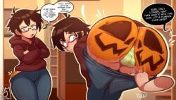 ! 1boy anus anus_peek ass backsack balls ballsack big_ass big_butt black_hair blush butt fat_ass fat_butt femboy glass halloween huge_ass huge_butt loser_(phrase) male male_only offscreen_character original original_character pumpkin_butt self_insert semidraws semifemboi_(semidraws) solo text text_bubble thick_ass thick_butt thong