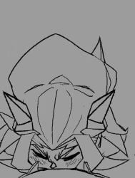1boy 1girls angry animated black_and_white blowjob blowjob_pov blush dom_pov duo fellatio female helltaker jellyfishjubilee judgement_(helltaker) male male/female monochrome oral penis pov raptoraudiosfx riosthename saliva saliva_drip saliva_trail sound tagme top_pov video voice_acted white_eyes