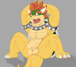 1boy anal balls bowser cum feet gay grey_background kairyu211 koopa male male_only mario_(series) muscular muscular_male nintendo open_mouth pecs penis scalie simple_background sitting solo teeth video_games