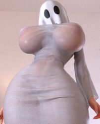 1girls 3d areolae big_breasts bimbo bimbofication breasts breasts_bigger_than_head cosplay costume curvy fanart female female_focus female_only from_below ghost ghost_costume ghost_girl halloween halloween_costume halloween_theme hips large_breasts looking_at_viewer nipples ruidx see-through see-through_clothing thick translucent visible_areolae visible_nipples wide_hips