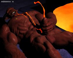 2015 3d abs biceps colored_cum cum daz3d demon drooling ear_piercing glowing hellwarden horn large_muscles lava looking_pleasured male male_only masturbation monster muscular nipple_piercing nipples open_mouth orange_cum orgasm pecs penis piercing pointy_ears ragnarokkr saliva solo teeth testicles tongue uncensored unusual_cum