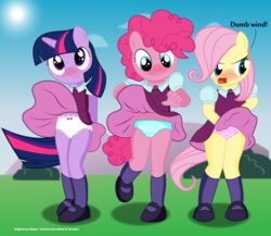 anthro blush fluttershy_(mlp) friendship_is_magic my_little_pony panties pinkie_pie_(mlp) school_uniform skirt_lift straight_hair tolpain twilight_sparkle_(mlp) upskirt