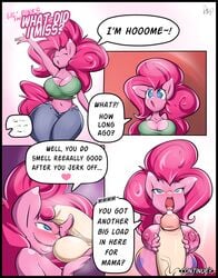 2016 anthro anthrofied areola balls breasts comic cutie_mark dialogue earth_pony english_text equine female friendship_is_magic hair horse male mammal my_little_pony nipples penis pink_hair pinkie_pie_(mlp) pony sanders straight straight_hair text vein