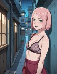 1girls against_wall ai_generated ass black_lipstick blush boruto:_naruto_next_generations bra breasts bubble_ass bubble_butt curvaceous facial_mark female forehead_mark green_eyes hairband handbag invitation inviting inviting_to_sex konohagakure_symbol light-skinned_female light_skin lipstick makeup medium_breasts milf narugirlshot naruto naruto_(series) naughty naughty_face naughty_smile offering offering_sex offering_to_another offering_to_viewer pink_hair pleated_skirt presenting presenting_hindquarters prostitute prostitution purse raised_eyebrows sakura_haruno seducing seduction seductive seductive_body short_hair showing showing_ass showing_off skirt smile solo thick_ass thick_thighs thighs topless topless_female uncensored upper_body