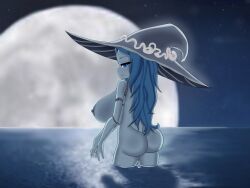 alternate_breast_size back_view elden_ring fromsoftware lake looking_back massive_breasts moon moonlight ranni_the_witch solo