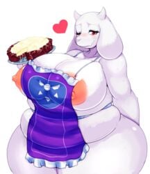 1girls 2016 2d alternate_breast_size anthro anthro_female anthro_only apron areola areolae boss_monster breasts caprine fangs fat female female_only food furry furry_female furry_only goat goat_ears goat_humanoid hand_behind_back heart horns huge_ass humanoid humanoid_female humanoid_only large_areolae large_breasts long_ears looking_at_viewer mammal matospectoru naked_apron nipples obese one_eye_closed overweight pie puffy_nipples red_eyes simple_background smile solo toriel tray undersized_clothes undertale undertale_(series) white_background wide_hips