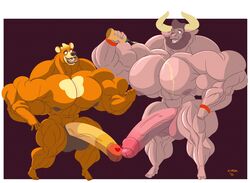 2016 abs anthro balls bear biceps big_balls big_muscles big_penis bovine cattle duo furry hyper hyper_muscles hyper_penis korak_sinatra long_penis male mammal muscular muscular_male navel nude oil pecs penis romantic_couple smile uncut yaoi