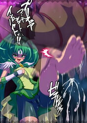 1boy ballbusting cameltoe censored clothing cock_and_ball_torture cum cure_march ejaculation erect_nipples erect_nipples_under_clothes female femdom groin_kick hiyoko_banchou kick kicking magical_girl medium_breasts midorikawa_nao penis precure pretty_cure shorts smile_precure tamakeri testicles