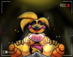 animatronic anthro areola avian beakless bib big_breasts bird black_sclera bodily_fluids breasts camera_view chica_(fnaf) chicken clothing clothing_aside cum cum_in_vagina cum_inside duo eyelashes feathers female female_on_top first_person_view five_nights_at_freddy's five_nights_at_freddy's_2 five_nights_at_frickbears five_nights_at_frickbears_3 front_view galliform genital_fluids genitals head_tuft hi_res looking_at_viewer machine male male/female megaexo nipples on_top open_mouth open_smile orange_areola orange_nipples panties panties_aside penetration phasianid pink_clothing pink_panties pink_underwear robot rosy_cheeks scottgames sex sharp_teeth smile teeth text thick_thighs toy_chica_(fnaf) tuft underwear underwear_aside vaginal vaginal_penetration vulva white_eyes wide_hips yellow_body yellow_feathers