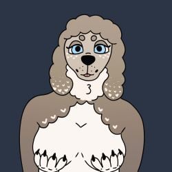 animated anthro barkbeast blep blue_eyes breast_grab breasts canid canine canis domestic_dog female grey_body half-length_portrait hand_on_breast heart_(marking) hi_res loop lyra_(barkbeast) mammal markings medium_breasts poodle portrait seductive self_grope solo tongue tongue_out upper_body white_body