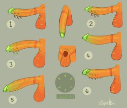 alien alien_boy balls balls_tattoo big_balls big_penis cock genital_focus genitals green_penis green_tip huge_balls huge_cock humanoid_genitalia humanoid_penis orange_penis orange_skin penis penis_chart ribbed_penis ridged_penis skittles_(sspaziim) spiked_penis sspaziim testicles