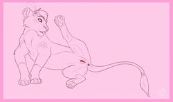 anatomically_correct anatomically_correct_pussy anus ass bahati_whiteclaw claws feline female flower grooming hair_flower jazzlioness lion mammal plant pussy simple_background sketch solo tongue tongue_out