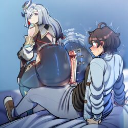 hoyoverse mihoyo genshin_impact shenhe_(genshin_impact) 1girls 1boy ass huge_ass breasts thick thick_ass thick_thighs bubble_butt bubble_ass voluptuous voluptuous_female voluptuous_body curvy curvy_figure curvaceous curvy_female curvy_body curvy_hips curvaceous_figure curvaceous_female wide_hips wide_thighs penis cock huge_cock huge_penis looking_back smile smiling penis_between_ass twitching_penis twerk twerking twerking_on_dick female male male/female ai_generated novelai cloud115599