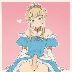 rappo ai_generated 2026 1boy 1femboy femboy girly trap feminine_male royal royalty simple_background penis dress blue_dress solo looking_at_viewer uncut balls testicles no_panties blue_eyes gradient_background pink_background jewelry heart