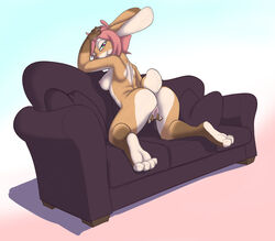 female lagomorph looking_at_viewer mammal nude pussy rabbit seductive sofa solo suicidebones