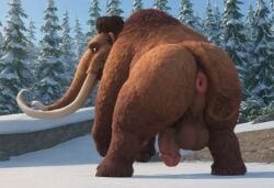 ai_generated all_fours animated anus ass big_butt fat forest_background ice_age_(film) ice_age_(series) low-angle_view male male_only mammoth manny_(ice_age) massive_butt naked obese presenting_butt quadruped tail teasing_viewer trunk thick_thighs almost_sit sitting presenting_anus ass_focus penis solo
