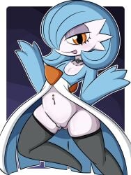 abstract_background absurd_res alternative_fashion blush border butt butt_from_the_front cel_shading chest_spike choker clothing colored digital_media_(artwork) dreameclipsewolf eyelashes featureless_feet feet female female_only flat_chested gardevoir generation_3_pokemon genitals goth half-closed_eyes hi_res innie_vulva jewelry legwear looking_at_viewer makeup narrowed_eyes navel navel_piercing necklace nintendo not_furry orange_eyes outline piercing pokemon pokemon_(species) pseudo_clothing pseudo_hair shaded shiny_pokemon solo spikes spikes_(anatomy) thigh_highs tired_eyes vulva