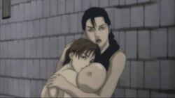 1boy 1girls against_wall age_difference animated bottomless bouncing_breasts breasts canon canonical_sex caught_in_the_act female gantz head_between_breasts height_difference hug kei_kurono kurono_kei larger_female male nipples orgasm sakuraoka_sei sex shirt_up size_difference small_dom_big_sub smaller_male standing_sex suspended_congress top_lift vaginal_penetration