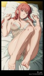 1girl 4k 8k ai_generated bed long_hair body chainsaw_man cross_shaped_pupils explicit_content feet hair_between_eyes legs_up lying_down masterpiece nsfw red_hair see_through_nightie small_breasts solo symbol_shaped_pupils toenails toenails_polished toes red_eyes makima_(chainsaw_man)