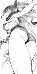 re:zero_kara_hajimeru_isekai_seikatsu below_view underwear shaula_(re:zero) ai_generated drowsy_sheep bra greyscale big_breasts blushing