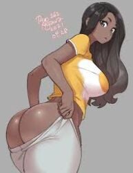 tagme ass_focus ass big_ass big_breasts breasts woman girl 1girls 1girl 1woman thick_ass jiggling_ass jiggle clothing clothed half-dressed half_clothed black_hair orange_shirt white_pants white_shirt black_skin thick mommy stripping pulling_down_pants pants pants_half_pulled sexy sexy_pose angle looking_at_viewer looking_back looking_down looking_back_at_viewer surprised surprised_expression 2d 2d_(artwork) picture art