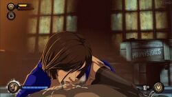 animated areola areolae bioshock bioshock_infinite blue_dress blue_eyes blue_vest breasts brunette brunette-haired_female brunette_female brunette_hair corset coughing_cum cum cum_in_mouth cum_inside cum_on_breast cum_on_cheek cum_on_face cum_on_navel cum_on_nose cum_string cum_strings elizabeth_comstock female first_person_view gameplay_mechanics gif jacking_off jacking_off_another lips male necklace nipples no_panties partial_male penis pov red_lips short_hair stockings tan_body tan_skin tan_skinned tan_skinned_female wooden_box zone