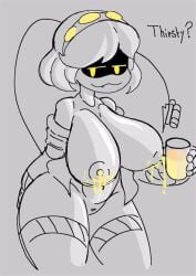 1girls boobs breast_milk breasts cup female female_focus female_only ghastlypann grey_background murder_drones robot robot_girl robot_humanoid smile smiling solo solo_female solo_focus squirting v_(murder_drones) yellow_breasts yellow_eyes