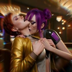 2girls ai_generated animated aurore_cassel big_ass big_breasts breasts_grab casino cd_projekt_red clothed_sex cyberpunk_2077 cyborg_girl edited google_gemini grok grok_imagine kissing kissing_belly kissing_neck long_video longer_than_one_minute mature_female mikey-rg97 on_bed passionate rita_wheeler shorter_than_two_minutes sound tagme video yuri