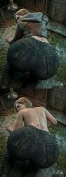 1girls ai_generated bare_back bending_forward bending_over bent_over biohazard_symbol blonde_female blonde_hair dirty doggy_position doggy_style doggystyle grace_ashcroft hoodie infected jeans large_ass leaning_forward medium_hair resident_evil resident_evil_9:_requiem slim_waist thick_ass tight_clothing tight_fit tight_pants topless wide_hips