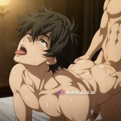 ahe_gao ai_generated anal animated ass_focus comfyui cum_drip drooling from_behind gay intense_sex iwatani_naofumi male male/male muscular muscular_male naofumi_iwatani oiled rising_of_the_shield_hero shiny_skin stable_diffusion sweat tagme tongue_out video