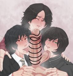 3boys arata_kagami balls balls_sucking black_hair censored censored_penis colored disaste1960713 drool erect_penis erection gay gay_blowjob gay_oral gay_sex green_eyes hand_on_crotch hands_on_crotch hands_on_shoulders hi_res kamen_rider kamen_rider_blade_(series) kamen_rider_kabuto_(series) kamen_rider_kuuga_(series) licking licking_penis male male/male/male/male male_focus male_only motion_lines necktie oral oral_sex penis pov pov_crotch red_eyes sakuya_tachibana saliva saliva_on_tongue saliva_trail sucking_balls sucking_tip suit suit_and_tie sweat sweatdrop tongue tongue_out tremble_lines tremble_spikes trembling triple_blowjob triple_oral yaoi yusuke_godai