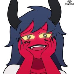 1girls 2026 anime_eyes bimbo black_nails blind_peacock_draws blind_peacock_draws_(artist) blue_hair clothed collaboration daph_(blindpeacockdraws) dark_blue_hair demon demon_girl demon_horns emoji facial_expression fangs gp_spices hazbin_hotel hazbin_hotel_oc heart heart-shaped_pupils helluva_boss helluva_boss_oc horns long_hair long_nails mole mole_under_eye mouth_open original original_art original_artwork original_character prostitution red_body red_skin school_uniform schoolgirl_uniform sharp_teeth succubus succubus_horns tagme tongue triple_xxx yellow_eyes