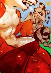 absurd_res anthro bodily_fluids bottomwear bra breath canid canine canis chompingbit clothed clothing dalmatian domestic_dog duo female fox fur genitals glistening glistening_body glistening_genitalia grass hi_res legwear male mammal markings navel nipples open_mouth pants partially_clothed pecs penis plant spots spotted_body spotted_fur stockings sun sweat sweatdrop teeth underwear