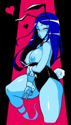 1girls 2d areolae areolae_slip big_breasts blue_hair blush blush_lines breasts bunny_ears bunny_girl bunny_tail bunnysuit fake_animal_ears female ghost_(jermaneels) ghost_tail heart hearts_around_head jermaneels kissy_face long_hair nipple_slip nipples one_eye_closed peace_sign pixel_art rabbit_ears strip_rock-paper-scissors_-_ghost_edition thick_thighs thighs tights