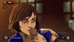 animated bioshock bioshock_infinite corset elizabeth_comstock female first_person_view gameplay_mechanics male partial_male pov short_hair zone brunette brunette_hair brunette_female brunette-haired_female tan_body tan_skin tan_skinned_female tan_skinned blue_eyes gif lips red_lips breasts nipples areolae areola no_panties stockings blue_dress blue_vest necklace wooden_box penis jacking_off jacking_off_another