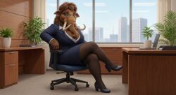 3d 3d_(artwork) ai_generated anthro blue_sky_studios ellie_(ice_age) eyewear heels huge_breasts ice_age:_collision_course ice_age:_the_meltdown ice_age_(film) ice_age_(series) ice_age_dawn_of_the_dinosaurs imminent_sex juicy_thighs mammoth mature_female milf milfification mommy mommy_kink office_lady pantyhose sitting sitting_on_chair skirt thick_thighs voluptuous voluptuous_female voluptuous_milf