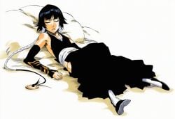 1girls accurate_art_style accurate_body_type ai_generated armpits backless_outfit bare_shoulders bed bed_sheet bedroom black_footwear black_hair bleach blunt_bangs braided_hair breasts closed_eyes clothed clothing collarbone detached_sleeves female female_focus female_only footwear full_body hair_rings hakama hip_vent japanese_clothes lineart lying lying_on_back lying_on_bed manga_style no_bra official_style on_back on_bed panties parted_lips pillow ring ringlets sash shiny_hair shiny_skin short_hair_with_long_locks sideboob simple_background sleeping slender_body small_breasts soifon solo solo_focus sui-feng tite_kubo_style twintails underwear white_background white_panties white_sash