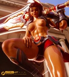acdraart female solo breasts nipples abs muscular muscular_female low-angle_view sword vendetta overwatch blizzard_entertainment 1girls 3d