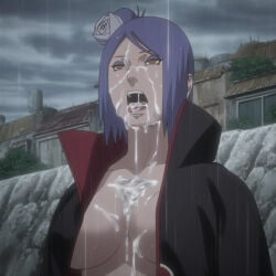 1girls after_oral after_paizuri after_sex ai_generated akatsuki_(naruto) blue_hair breasts breasts_out cum cum_on_body cum_on_breasts female female_only flashing flashing_breasts flower flower_in_hair forest hair_ornament hoodie huge_breasts konan large_breasts light-skinned_female light_skin long_hair looking_at_viewer makeup mature mature_female naruto naruto_(series) naruto_shippuden nature nipples no_bra no_bra_under_clothes open_clothes orange_eyes outdoors pale-skinned_female pale_skin pinup presenting presenting_breasts raining robe shoulder_length_hair solo solo_focus tbaanime unzipped voluptuous zipper zipper_down