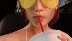 1girls beach big_breasts big_lips bikini clothed clothed_female commander_shepard drinking femshep freckles jane_shepard mass_effect not_porn red_hair rotosama saliva soda straw sunglasses sweat sweatdrop sweating tinted_eyewear