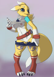 anthro breasts clothed clothing digimon female legwear pussy renamon shorts skimpy socks solo suicidebones