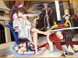 1boy 4girls aqua_(konosuba) bondage boots breasts breasts_out darkness_(konosuba) femsub harem heel_boots high_heel_boots human_furniture kono_subarashii_sekai_ni_shukufuku_wo! maledom megumin misogyny multiple_girls multiple_subs nestern objectification rape satou_kazuma slave smoking thigh_boots thighhigh_boots throne utter_domination wiz_(konosuba)