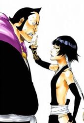 1boy 1girls 2d accurate_art_style accurate_body_type ai_generated anger_vein angry arguing backless_outfit bangs bare_shoulders big_lips black_eyes black_hair black_kimono bleach blunt_bangs bodily_fluids braid breasts clenched_teeth clothing detached_sleeves duo duo_focus eye_contact face-to-face fat fat_male female hakama haori height_difference hip_vent in_profile index_finger_raised kimono light-skinned_female light_skin lineart lips looking_at_another male manga_style nervous nervous_sweating no_bra official_style oomaeda_marechiyo overweight overweight_male panties parted_lips petite pointing robe sash serious shiny_hair shiny_skin short_hair short_hair_with_long_locks side_view sideboob sideburns sideless_outfit simple_background slender_body slender_waist small_breasts soifon standing sui-feng sweat sweatdrop teeth thin_eyebrows tite_kubo_style traditional_clothes underwear upper_body vein wafuku white_background white_sash