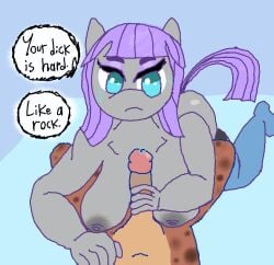 animated anthro b._fireball blue_eyes breasts clothing dialogue duo earth_pony english_text equid equine female frame_by_frame friendship_is_magic genitals grey_body hair handjob hasbro horse legwear line_boil male male/female mammal maud_pie_(mlp) my_little_pony nipples penile penis pony purple_hair sex text thigh_highs