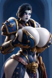 1girls 3d ai_generated big_ass big_breasts black_hair black_hair_female blue_eyes colossal_ass colossal_breasts dark_blue_armor female female_primarch female_space_marine gold_armor konrad_curze massive_breasts night_lords pale-skinned_female pale_skin power_armor power_armor_(warhammer) primarch ravenomega rule_63 sexy_body sexy_female short_hair skimpy_armor solo sword voluptuous_body voluptuous_female warhammer_(franchise) warhammer_40k