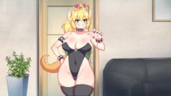 1girl long_hair bokuman waifuhub non-web_source casting_couch solo solo_focus solo_female bowsette standing super_mario_bros.